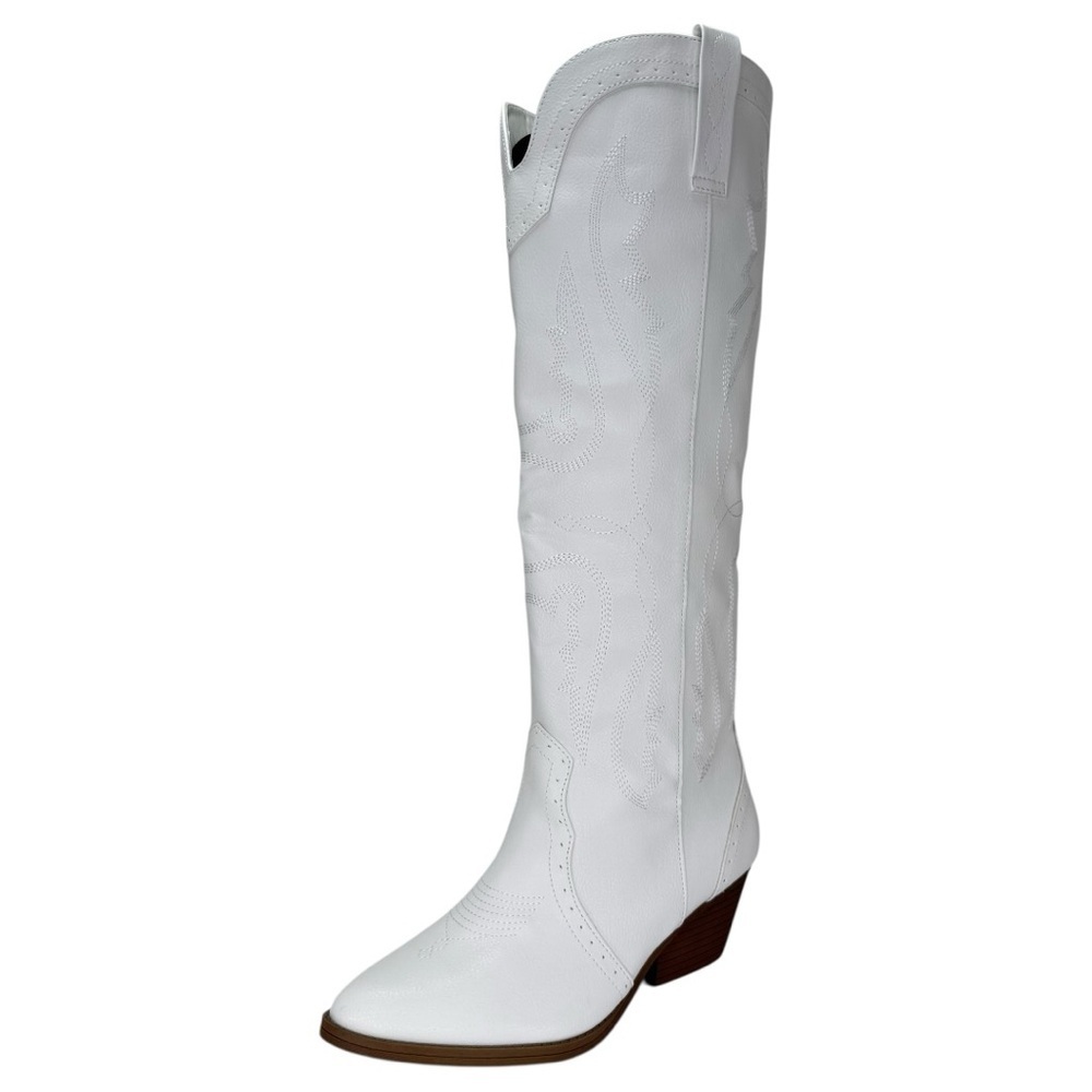 Sugar Tall Tam White Faux Leather Knee High Womens Western Style Boots Size 9.5M - Picture 2 of 13